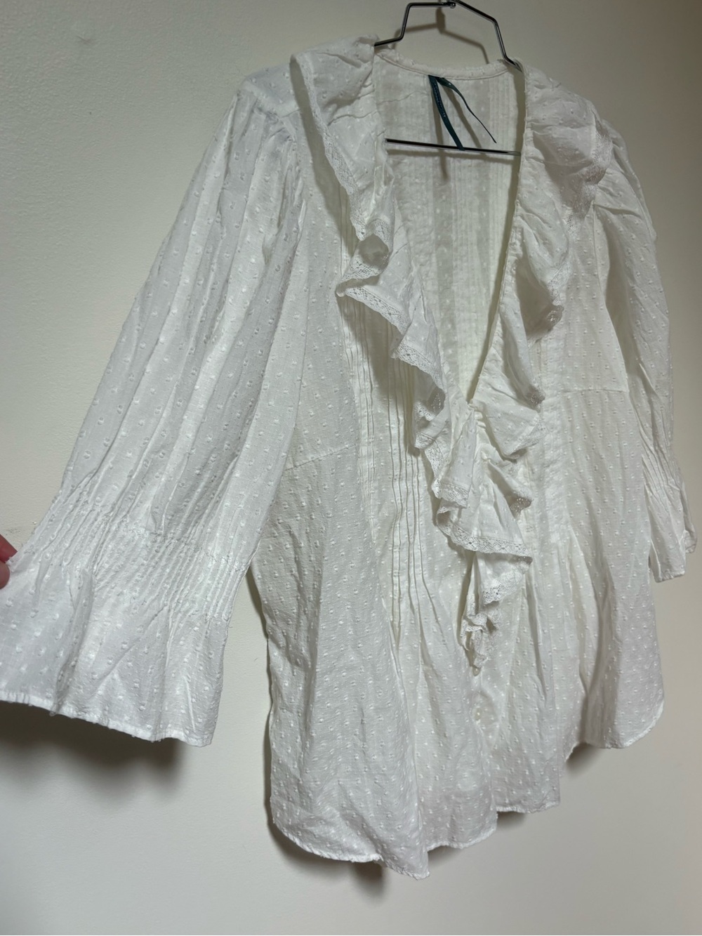 NWOT By Anthropologie Ruffled Pin-Tuck Button-Front Blouse Size Medium - Picture 10 of 13